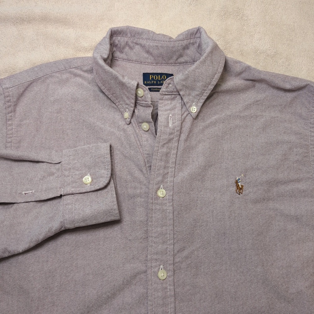 Polo Ralph Lauren Classic Fit Oxford Shirt Long Sleeve Purple Large Old Money